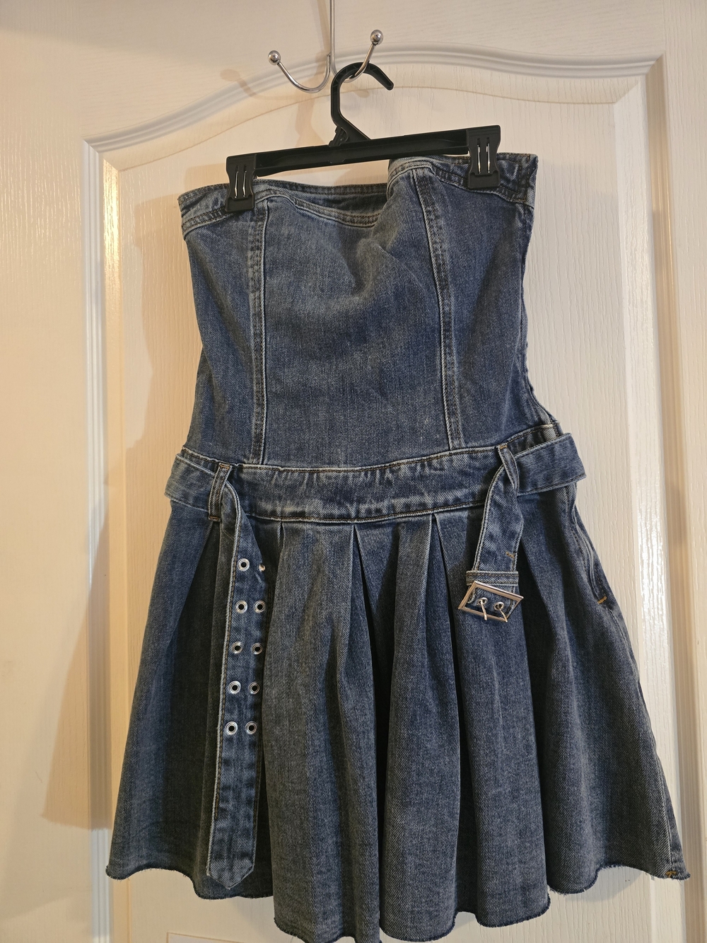 Steve Madden Blue Strapless Pleated Denim Kids Dress with Belt